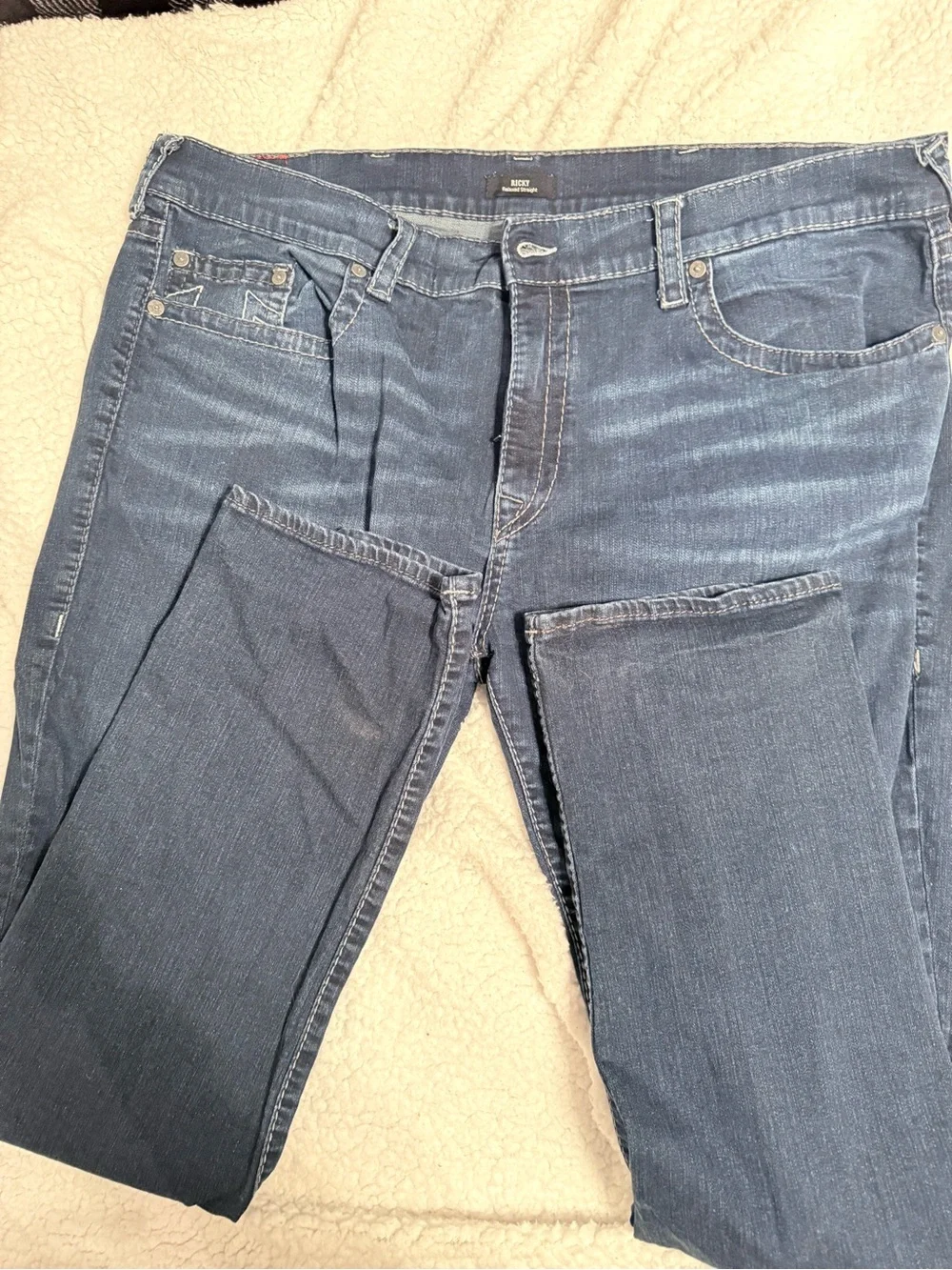 True Religion Men's Straight Jeans - Dark Blue Denim 46x32